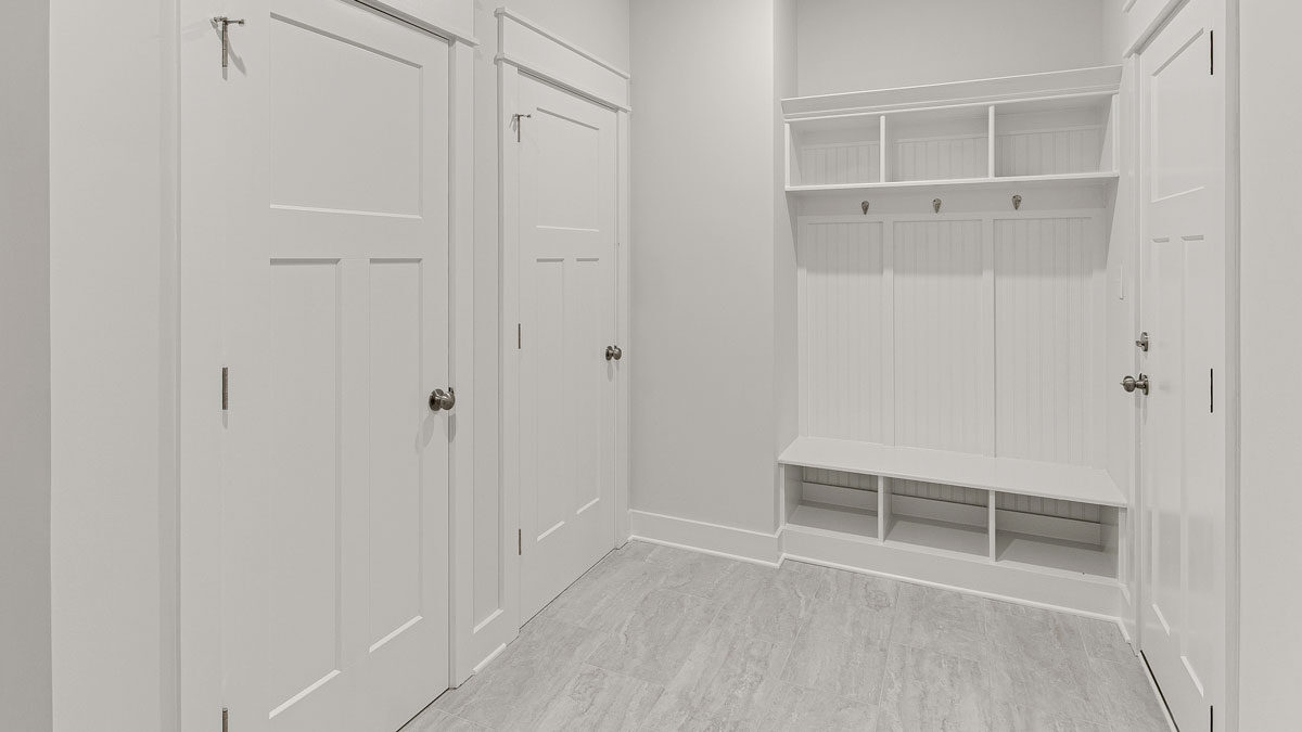 Luxury vinyl tiling in a mudroom